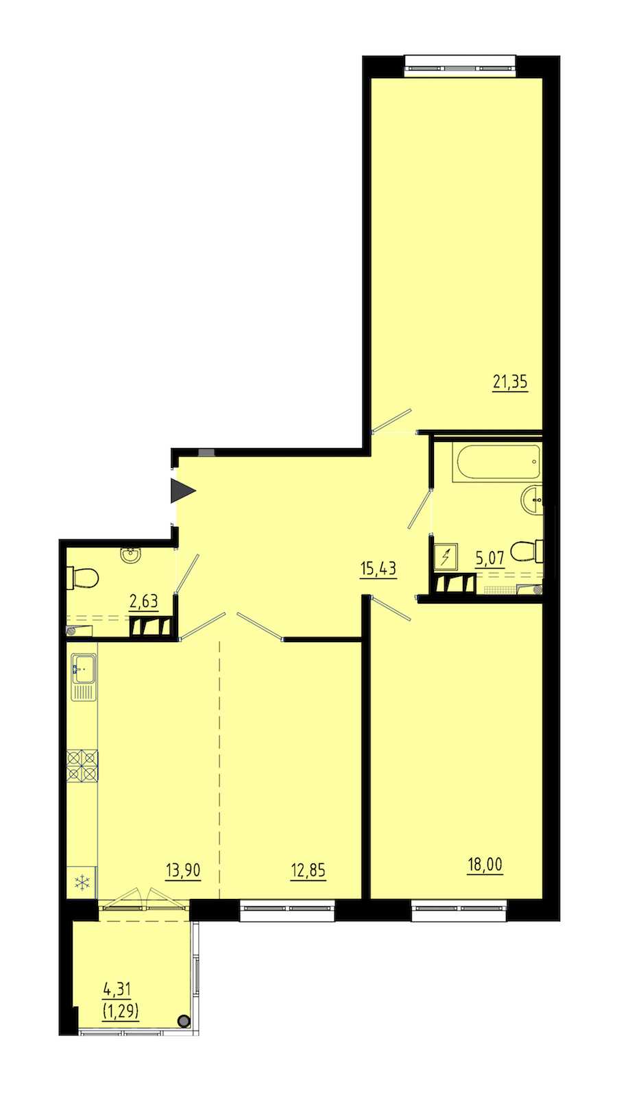 Двухкомнатная квартира в : площадь 90.2 м2 , этаж: 1 – купить в Санкт-Петербурге